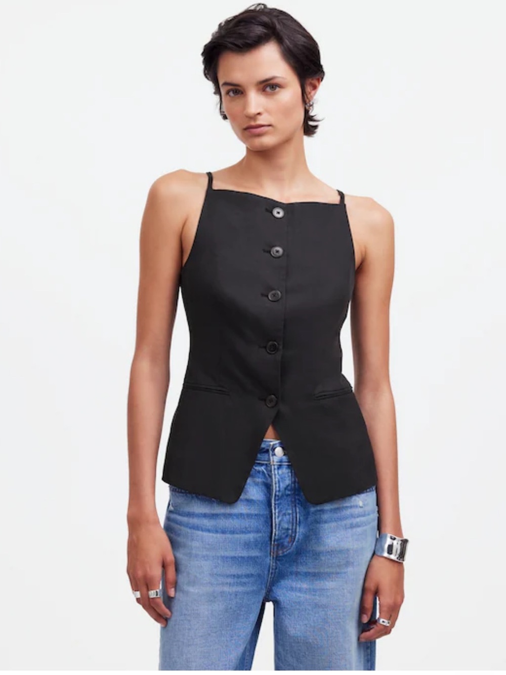 NWT Madewell Square-Neck Vest Drapey Twill True Black Size 4